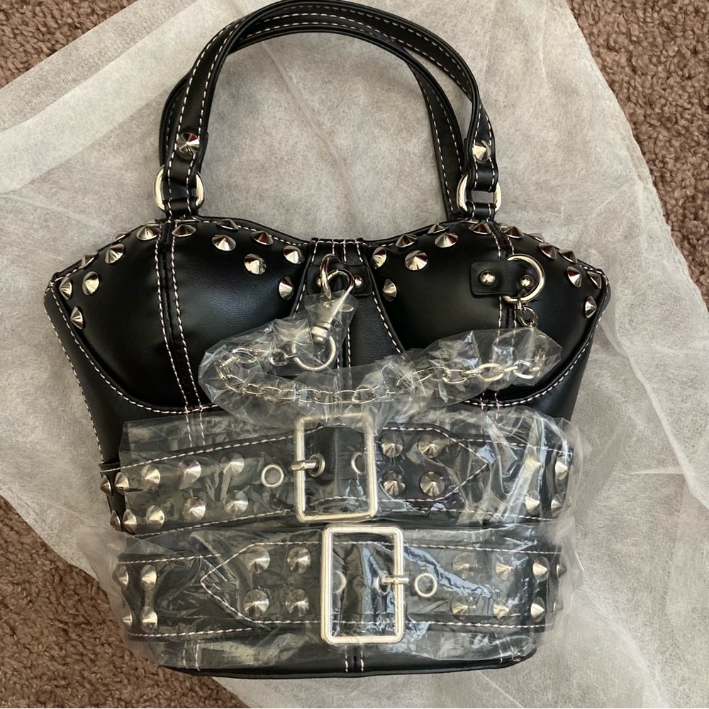 Current Mood Studded Black Chain Corset Handbag